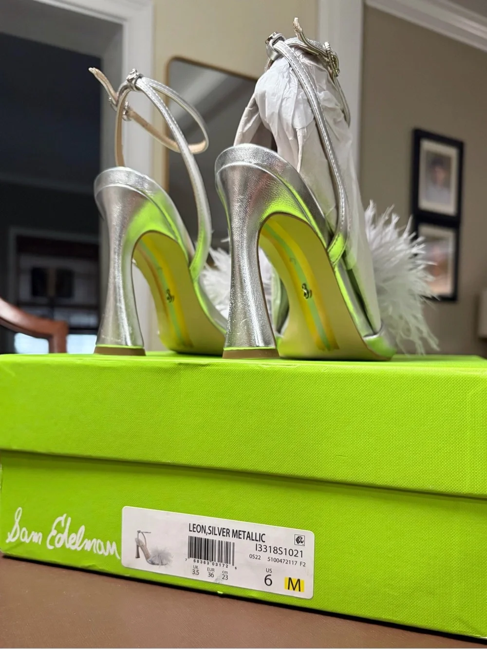 SAM EDELMAN Leon Soft Silver Paris Metallic Ankle Strap High‎ Heels, SZ 6 NIB 📐